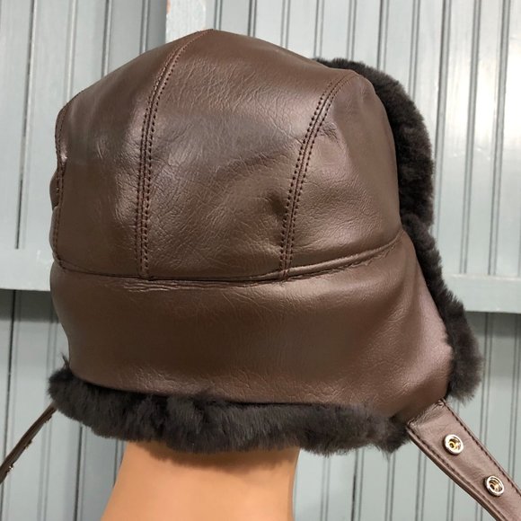 Langenberg Brown Vinyl Trooper 6 7/8 Winter Hat Ear Flaps Made USA - Picture 9 of 10